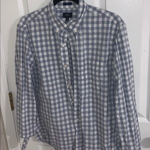 J Crew Blue Checkered Slim Medium Button Down